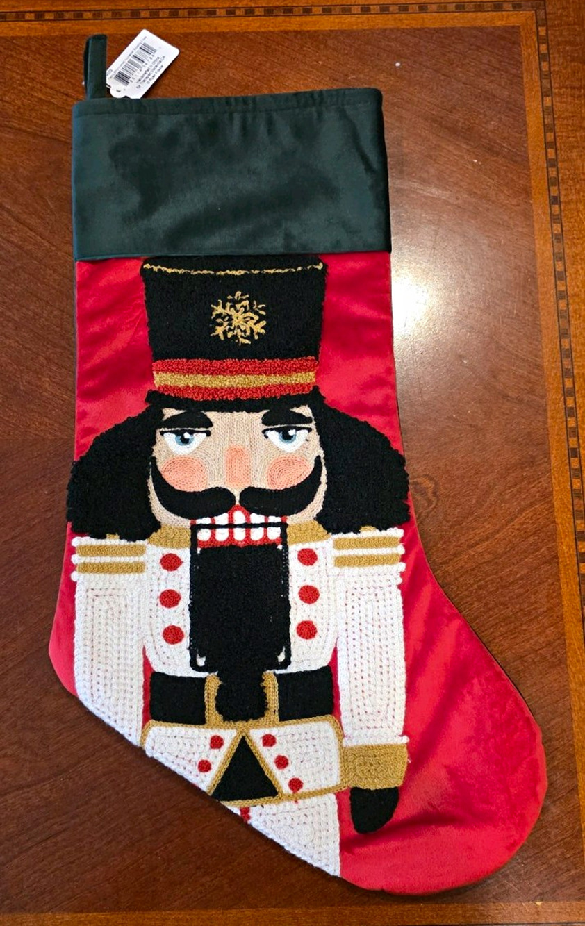 Transpac Embroidered Nutcracker Christmas Stocking 19in White/Red Y9002